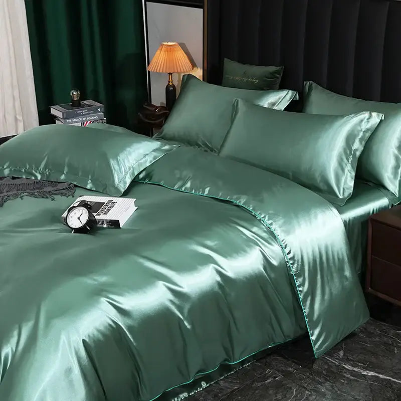 Luxury pink & silver satin duvet cover bedroom bedding set