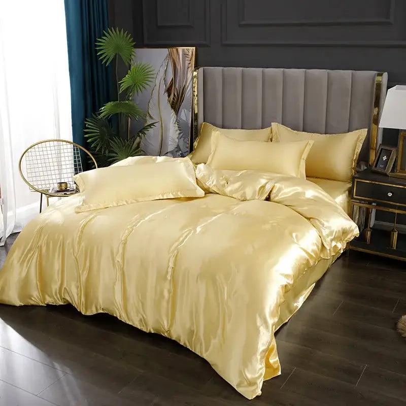 Luxury black satin duvet cover set bedroom silk bedding