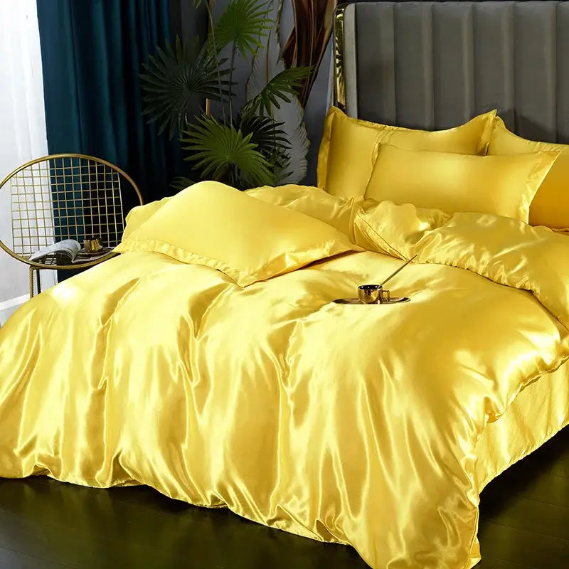 Luxury fuchsia satin duvet cover bedroom bedding set