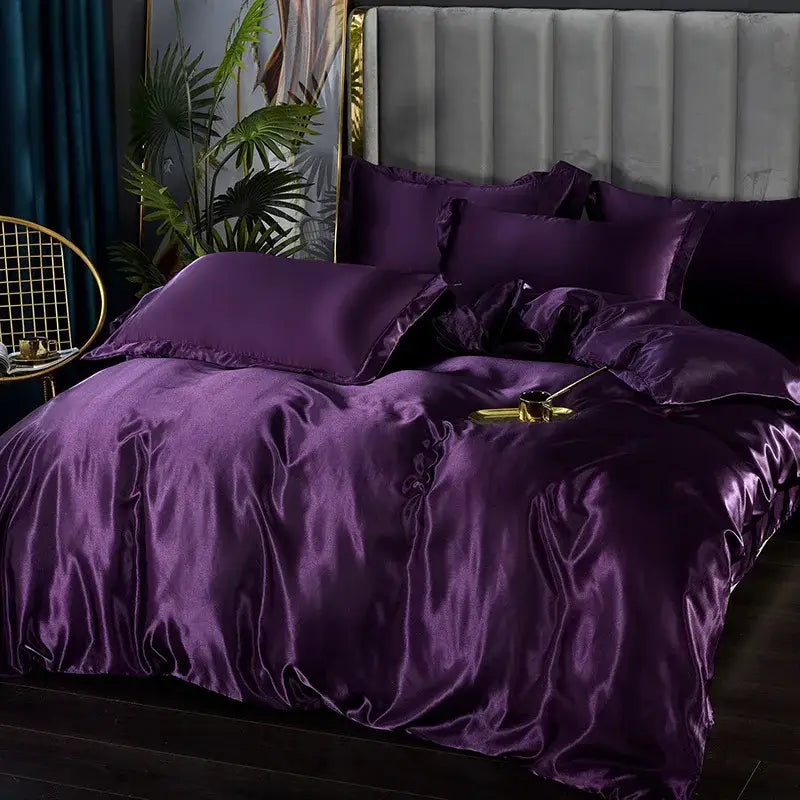 Luxury fuchsia satin duvet cover bedroom bedding set