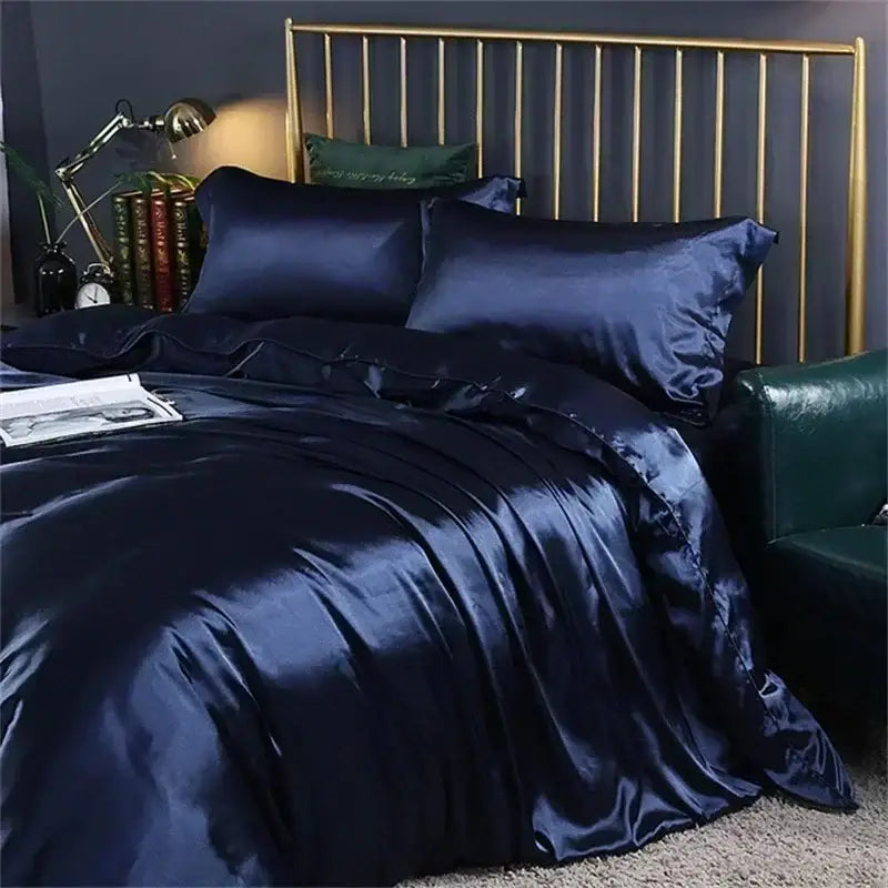 Luxury silver satin silk bedding set bedroom duvet cover