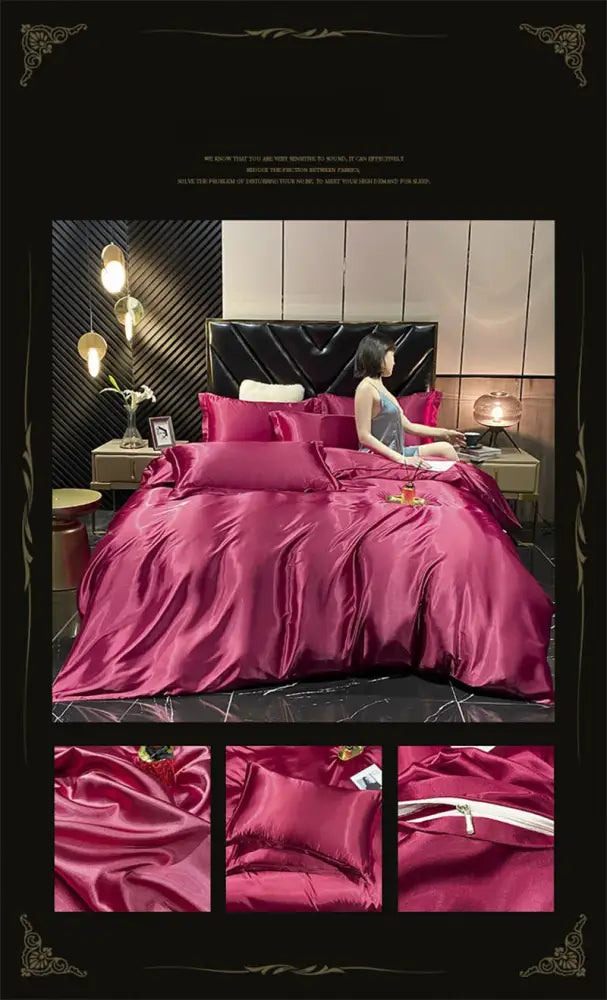 Luxury purple satin bedding set with duvet cover for bedroom