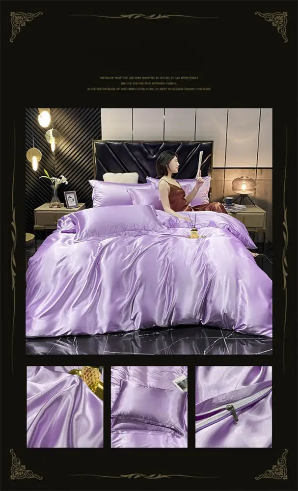 Luxury silver satin duvet cover bedding set bedroom sheets