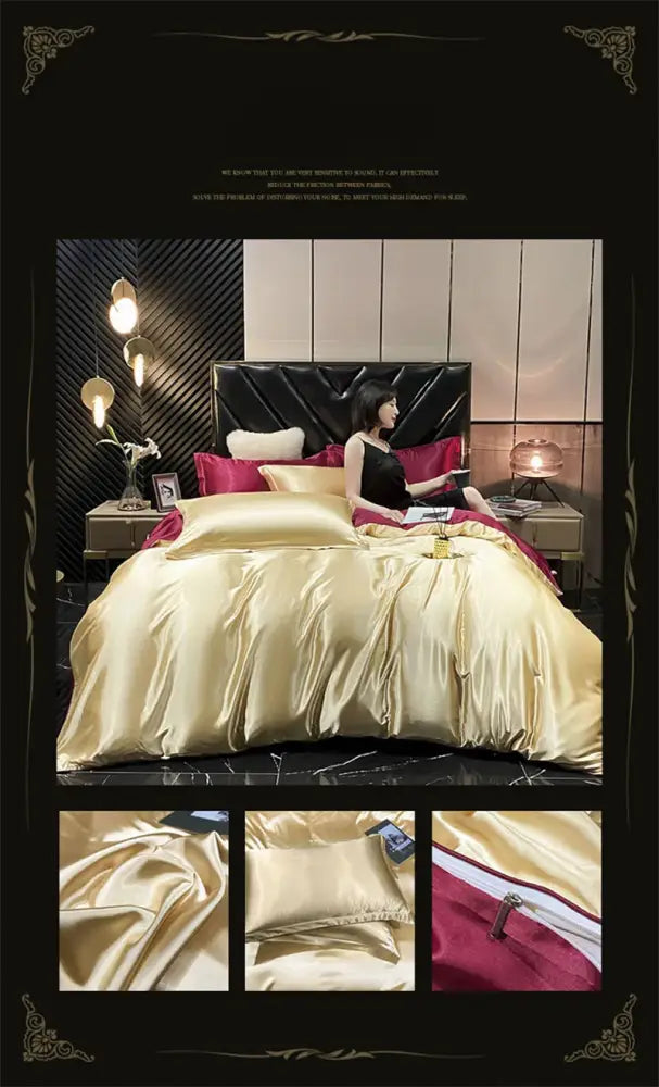 Luxury teal satin silk bedding set bedroom decor