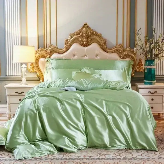 Luxury teal satin silk bedding set bedroom decor