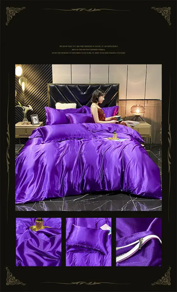 Luxury pink satin bedding set with duvet cover for bedroom