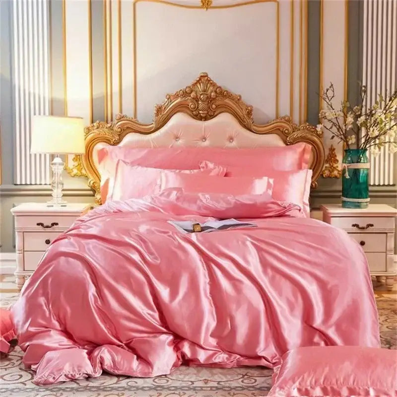 Luxury pink satin bedding set with duvet cover for bedroom