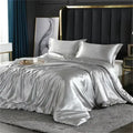 Luxury silver satin duvet cover bedding set bedroom sheets