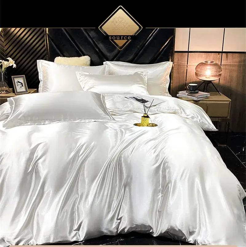 Luxury silver satin duvet cover bedding set bedroom sheets