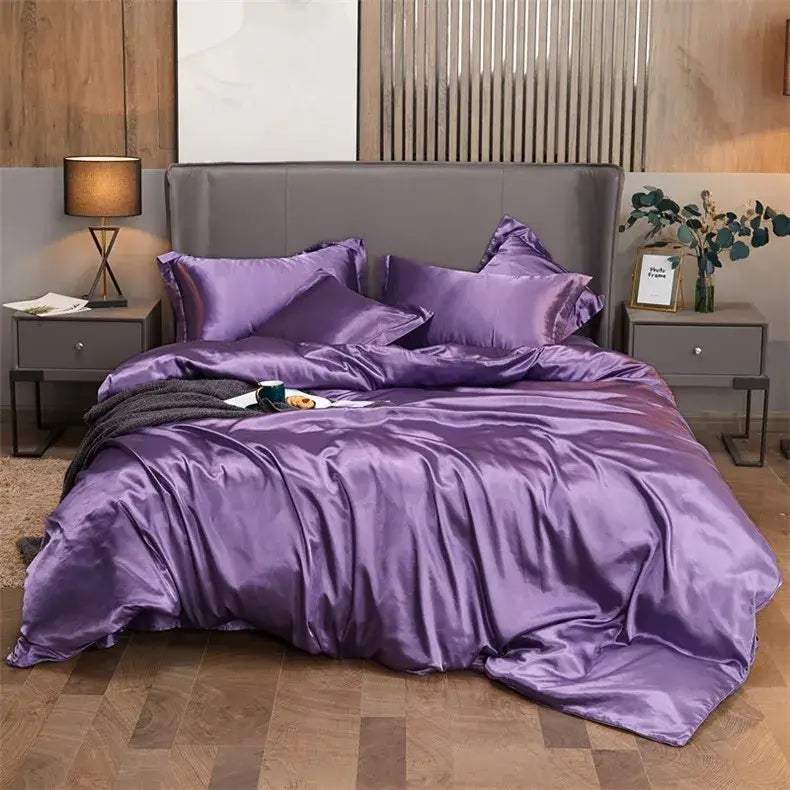 Luxury purple glossy satin pcbed sheet bedding set bedroom
