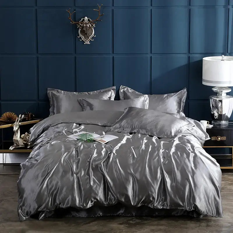 Luxury purple glossy satin pcbed sheet bedding set bedroom
