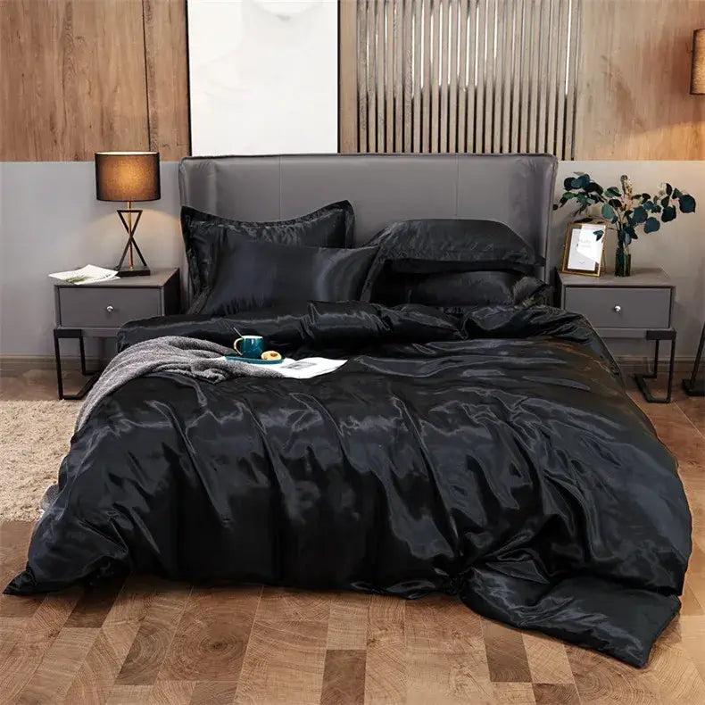 Luxury burgundy satin solid color bedding set – bedroom pcduvet cover