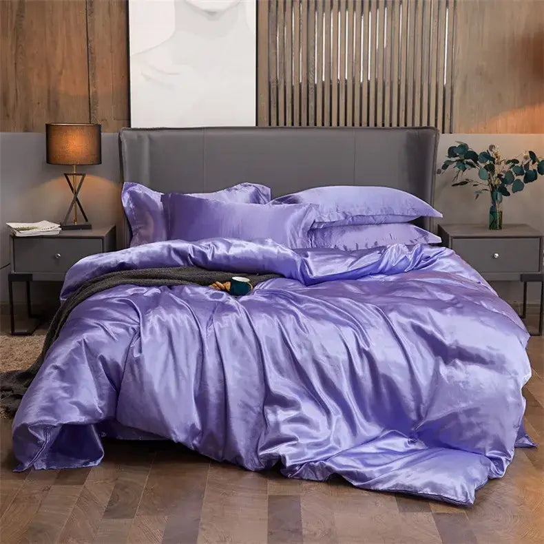 Luxury teal satin solid color bedding set for bedroom queen width bed