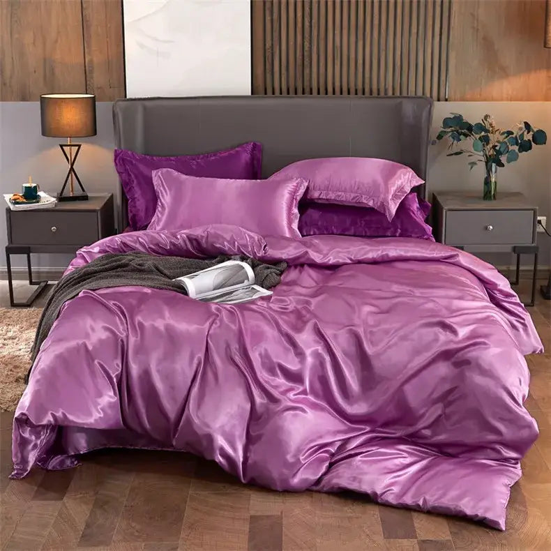 Luxury teal satin solid color bedding set for bedroom queen width bed