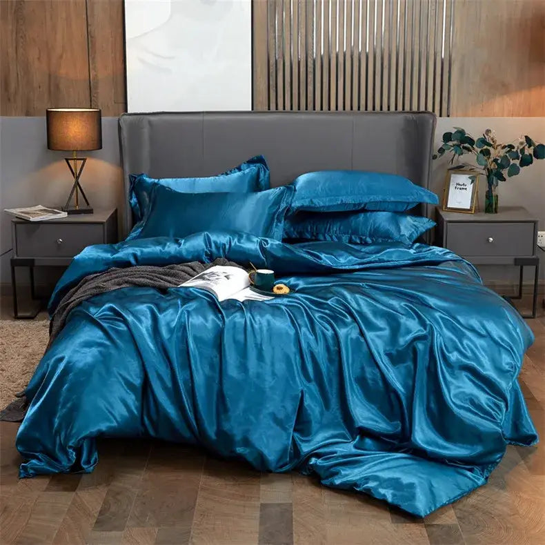 Luxury white satin solid color bedding set – bedroom pcduvet cover