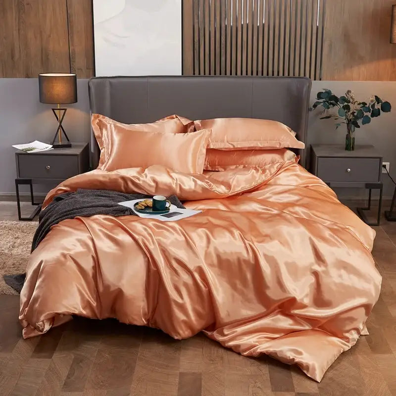 Luxury teal satin solid color bedding set bedroom duvet cover