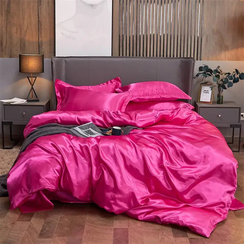 Luxury teal satin solid color bedding set bedroom duvet cover