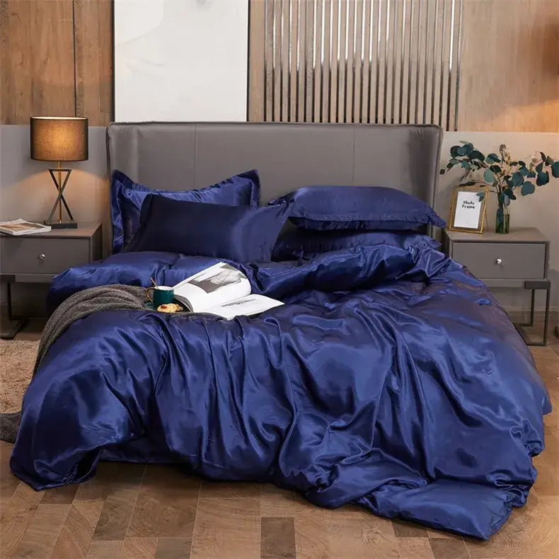 Luxury teal satin solid color bedding set bedroom duvet cover