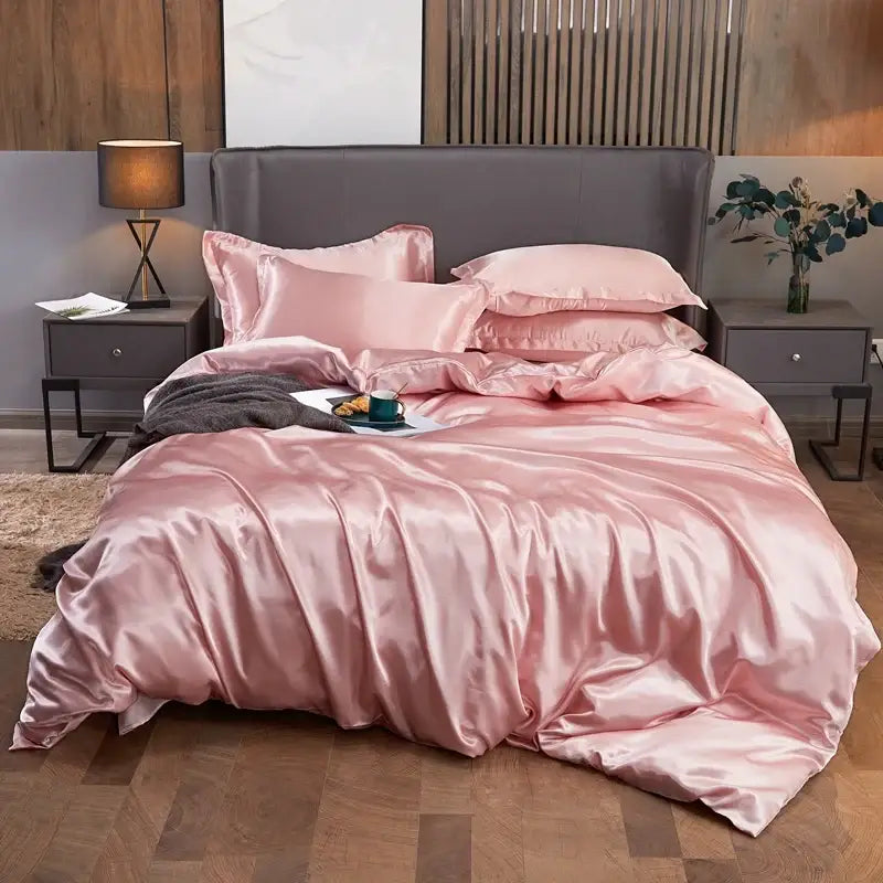 Luxury teal satin solid color bedding set bedroom duvet cover