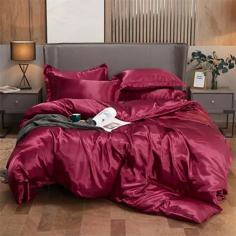 Luxury teal satin solid color bedding set bedroom duvet cover