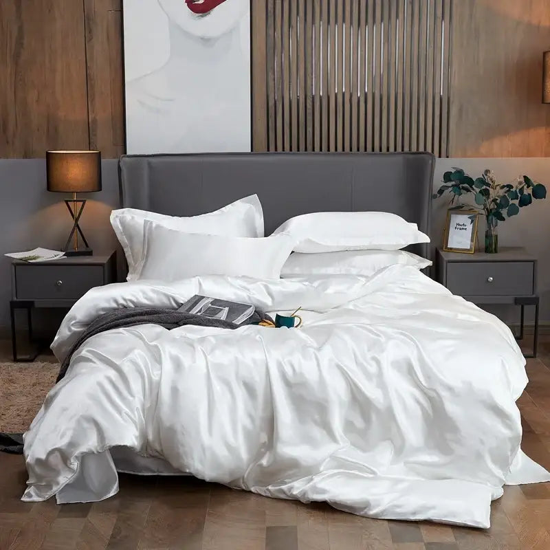 Luxury teal satin solid color bedding set bedroom duvet cover