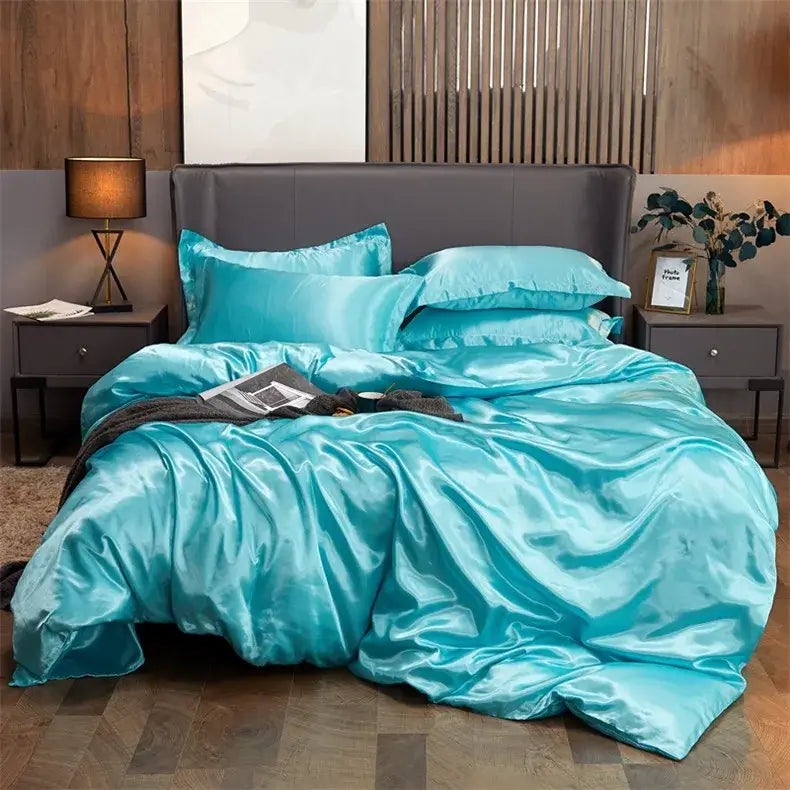 Luxury copper satin solid color bedroom 4pcduvet cover set