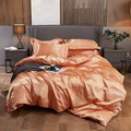 Peach & dark gray satin solid color bedding set bedroom pcduvet cover