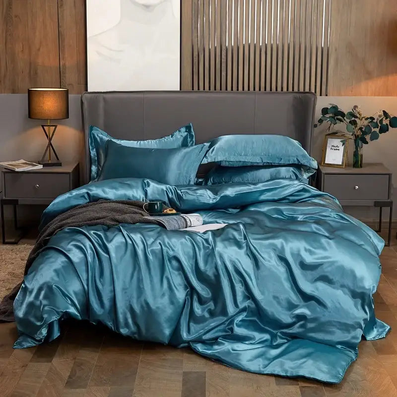Luxury pink satin solid color bedding set bedroom duvet cover