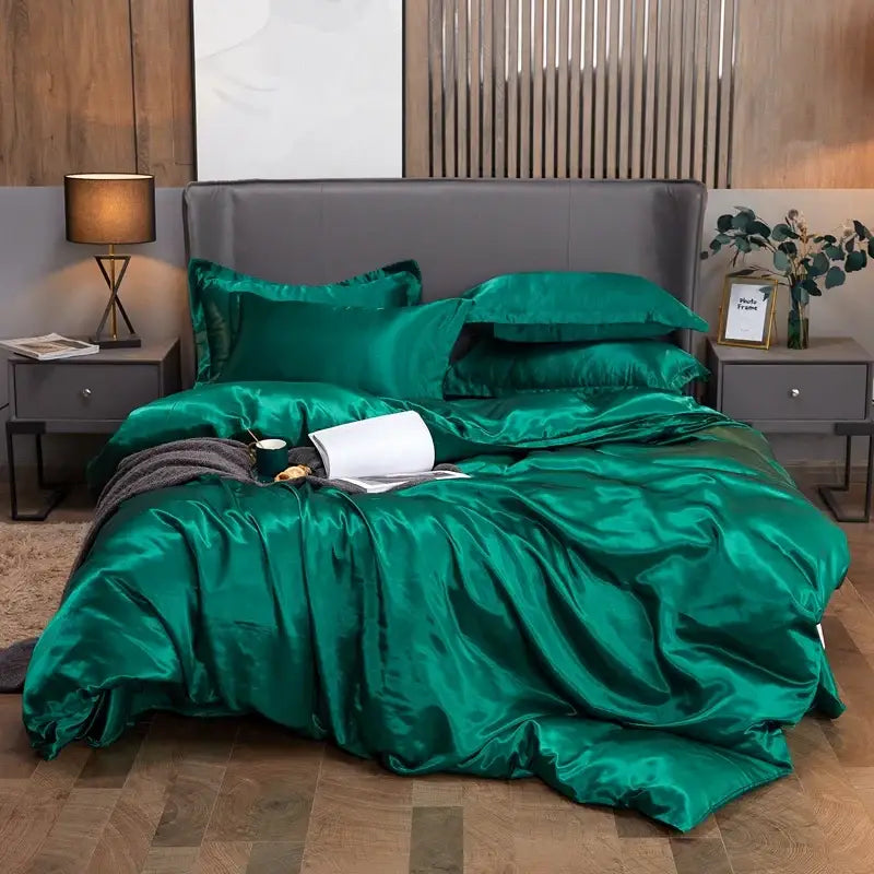 Luxury bronze solid color satin bedding set bedroom duvet cover