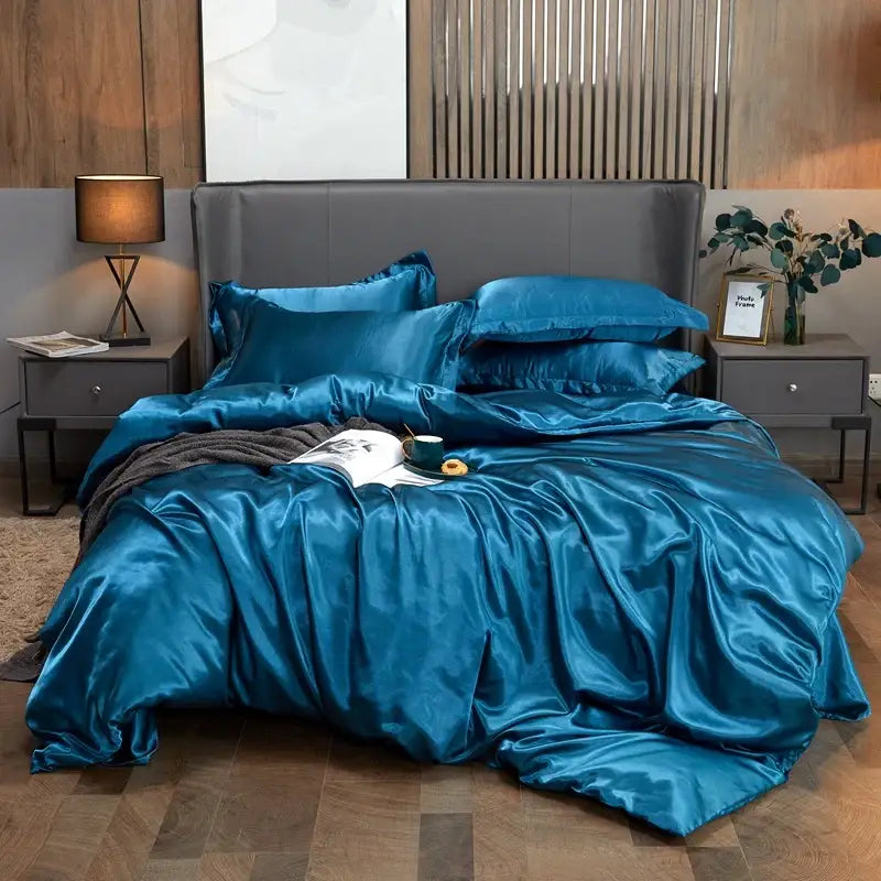 Luxury bronze solid color satin bedding set bedroom duvet cover