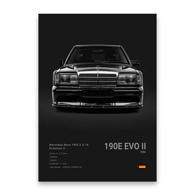 Modern white famous cars canvas wall art for living room