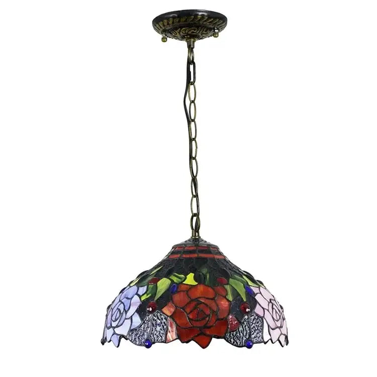 Tiffany style rose stained glass pendant light dining room