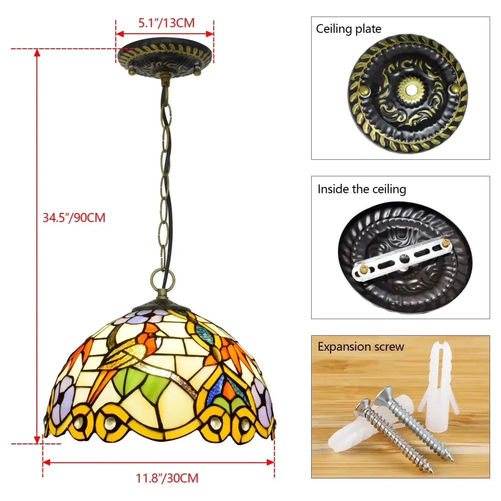 Tiffany style rose stained glass pendant light dining room