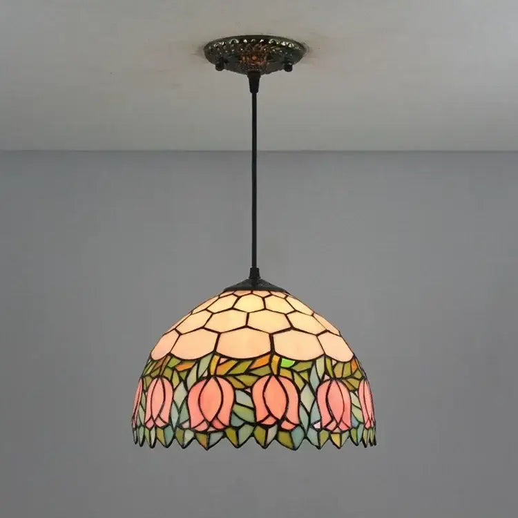 Tiffany style rose stained glass pendant light dining room