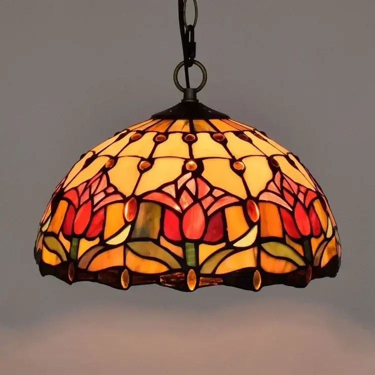 Tiffany style rose stained glass pendant light dining room