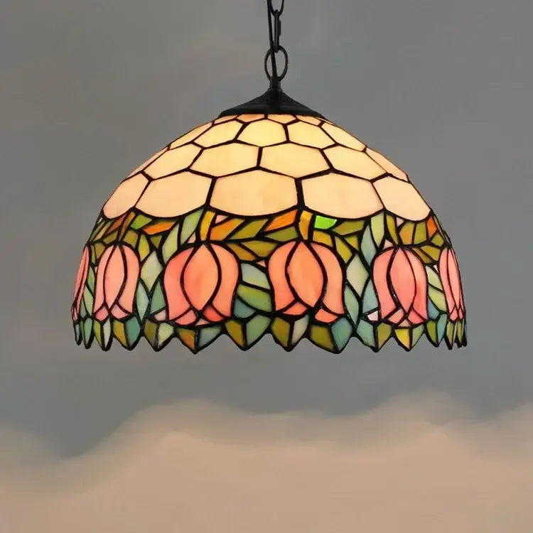 Tiffany style rose stained glass pendant light dining room