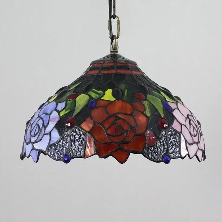 Tiffany style rose stained glass pendant light dining room