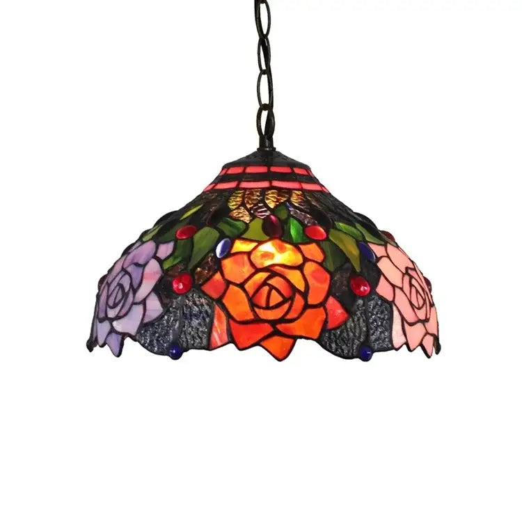 Tiffany style rose stained glass pendant light dining room