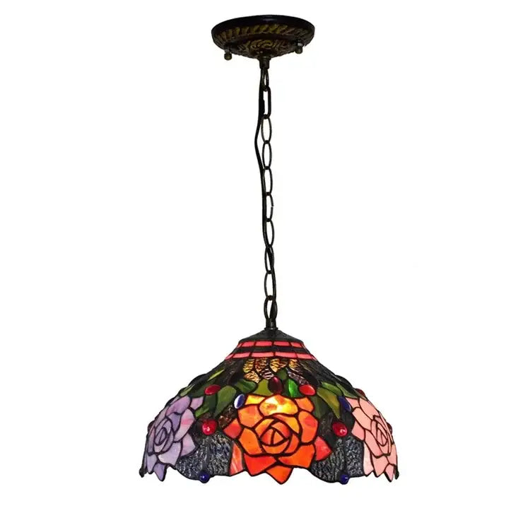 Tiffany style rose stained glass pendant light dining room