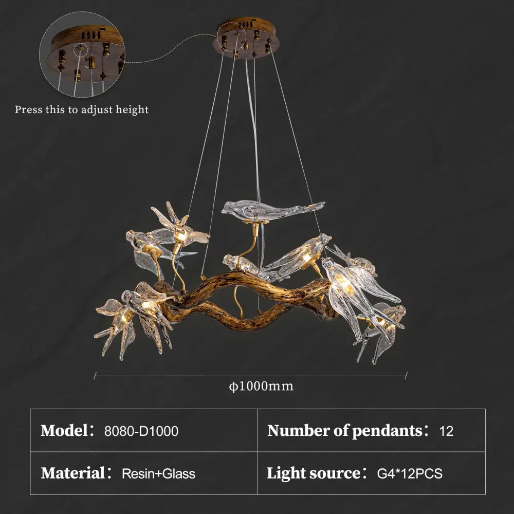 Vintage gold glass bird chandelier dining room dragonfly branch light