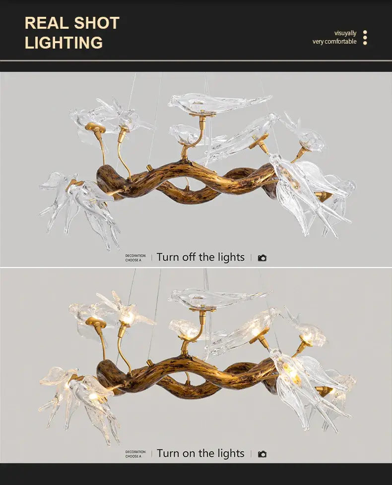 Vintage gold glass bird chandelier dining room dragonfly branch light