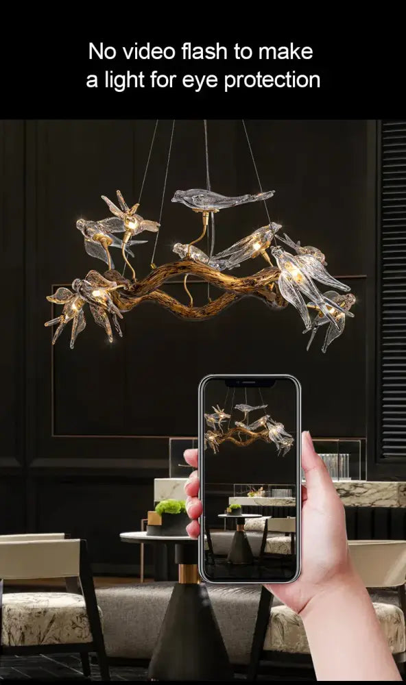 Vintage gold glass bird chandelier dining room dragonfly branch light
