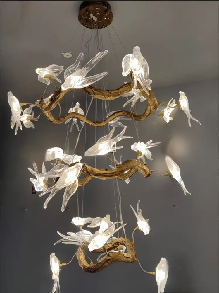 Vintage gold glass bird chandelier dining room dragonfly branch light