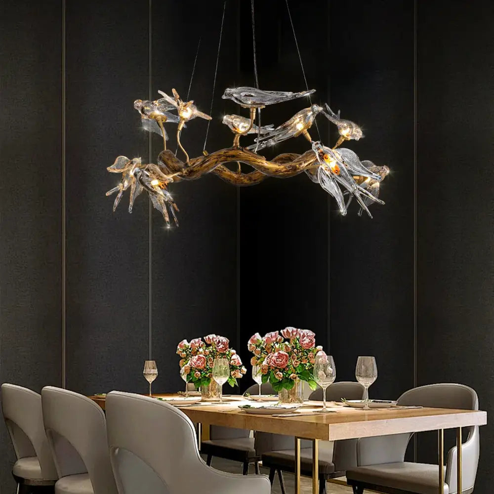 Vintage gold glass bird chandelier dining room dragonfly branch light