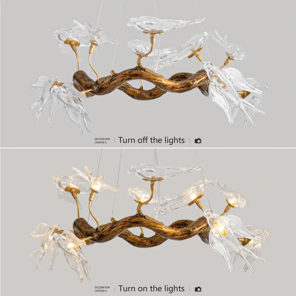 Vintage gold glass bird chandelier dining room dragonfly branch light