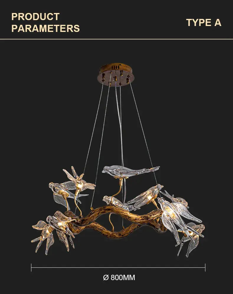 Vintage gold glass bird chandelier dining room dragonfly branch light
