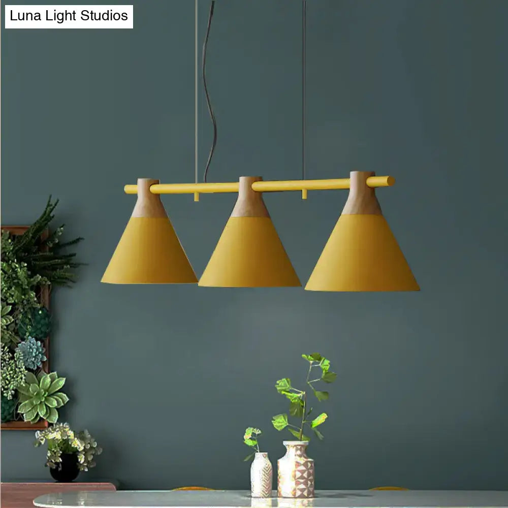 Modern black and wood conical light fixture dining room pendant