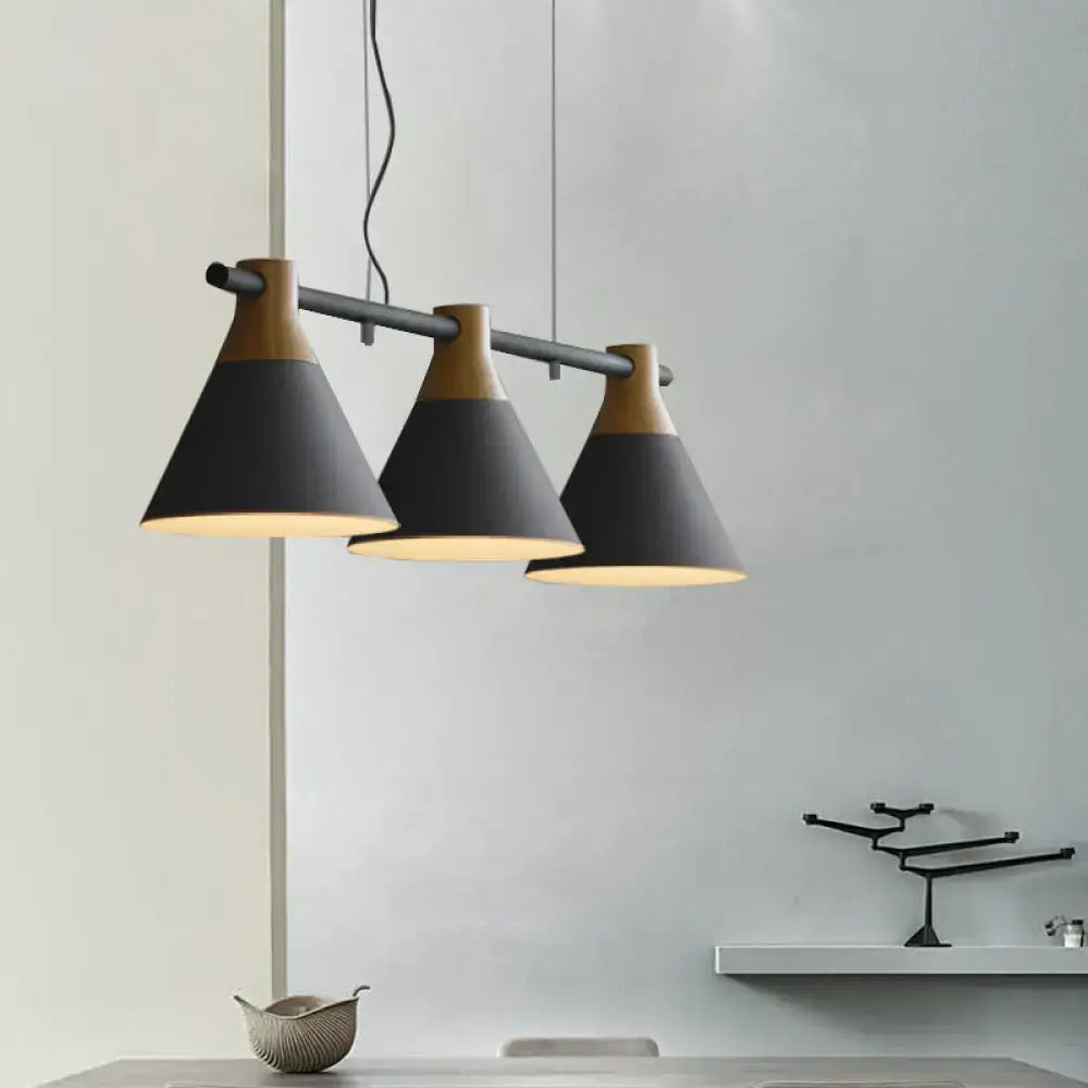 Modern black and wood conical light fixture dining room pendant