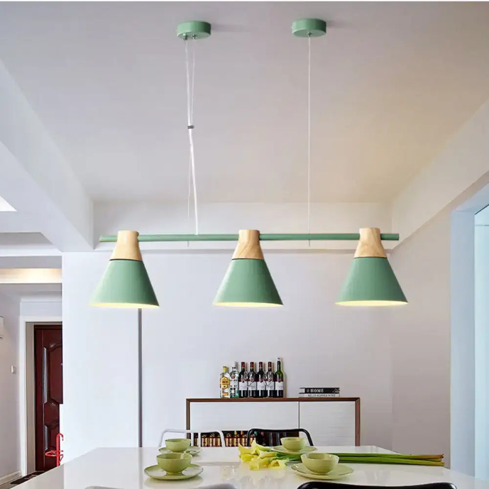 Modern black and wood conical light fixture dining room pendant