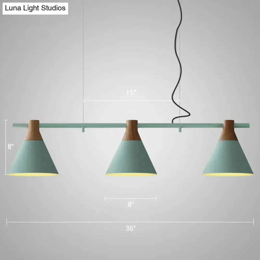 Modern black and wood conical light fixture dining room pendant